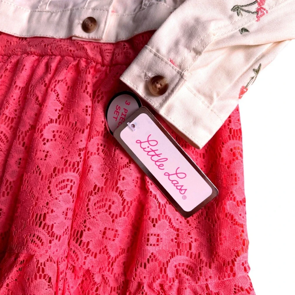 3pc Dress Set Toddler 24M Pink White NWT Cherry Blossom Lace Jacket NWT